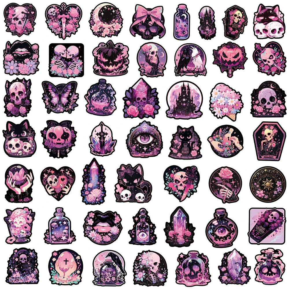 50 PCs PINK GOTHIC STICKERS